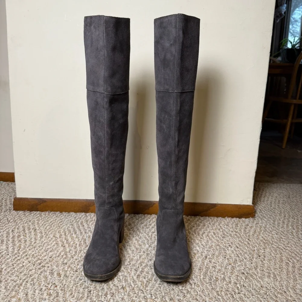 Lucky Brand Rayla Grey Leather Suede Over The Knee Boots Women's 7.5M Block Heel